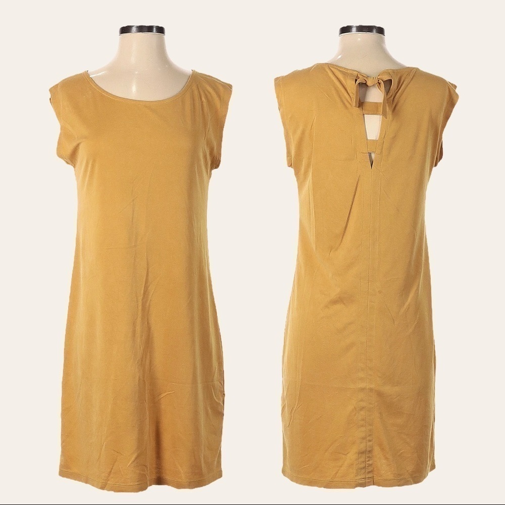 Sigrid Olsen Mustard Yellow Sleeveless Ladder Back Soft Mini Dress Size XS